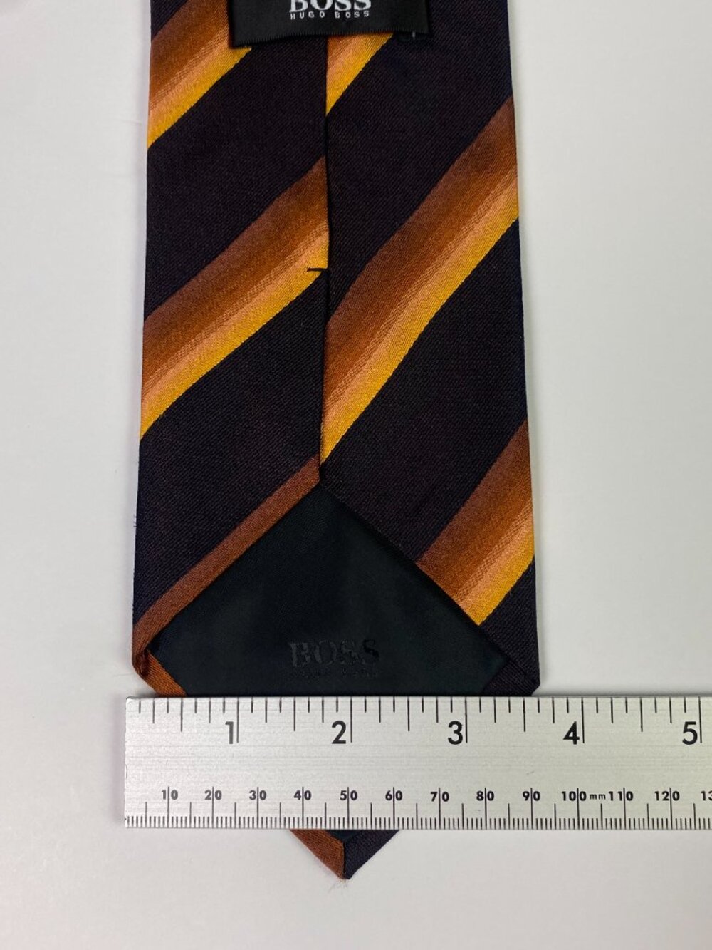Hugo Boss Tie Brown Orange Diagonal Stripes Striped Silk Italy Southwestern - Picture 6 of 6